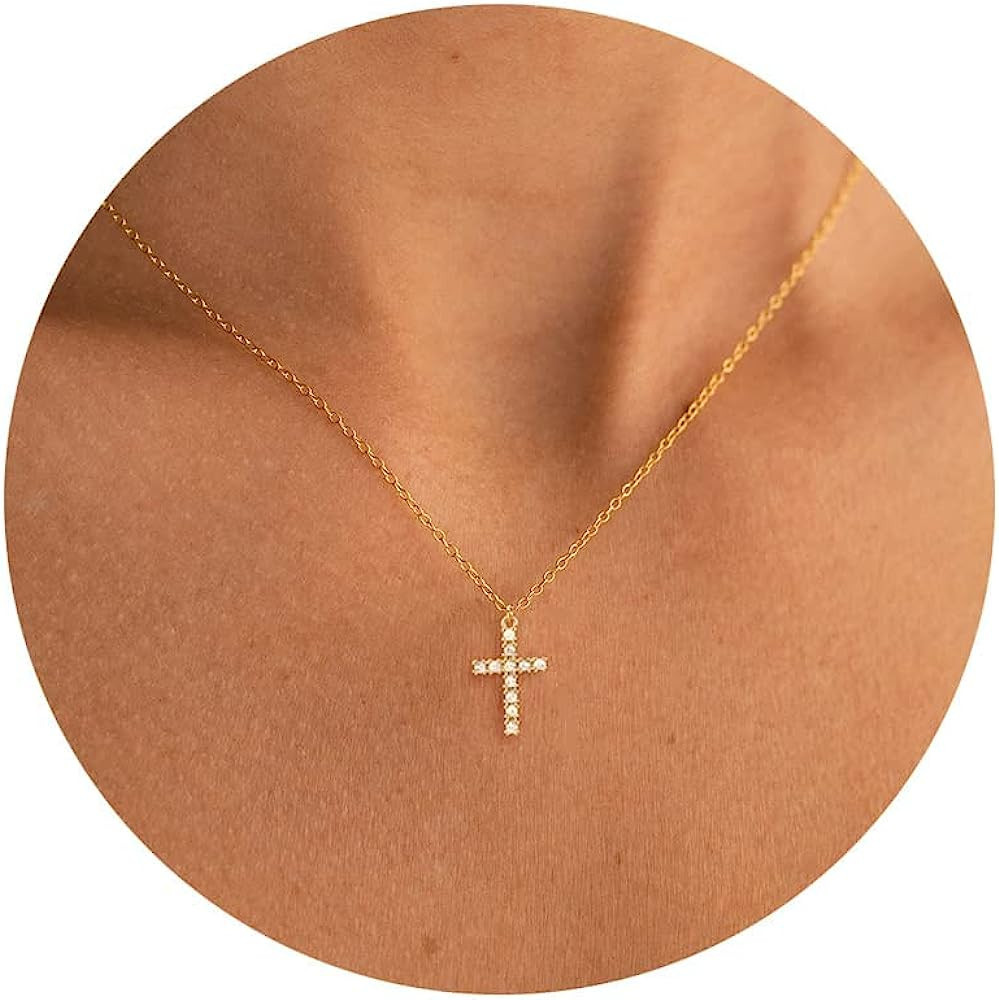 Tewiky 18k Gold/Silver Plated Simple Evil Eye Turquoise Cross Pendant Choker Necklace Simple Tiny... | Amazon (US)