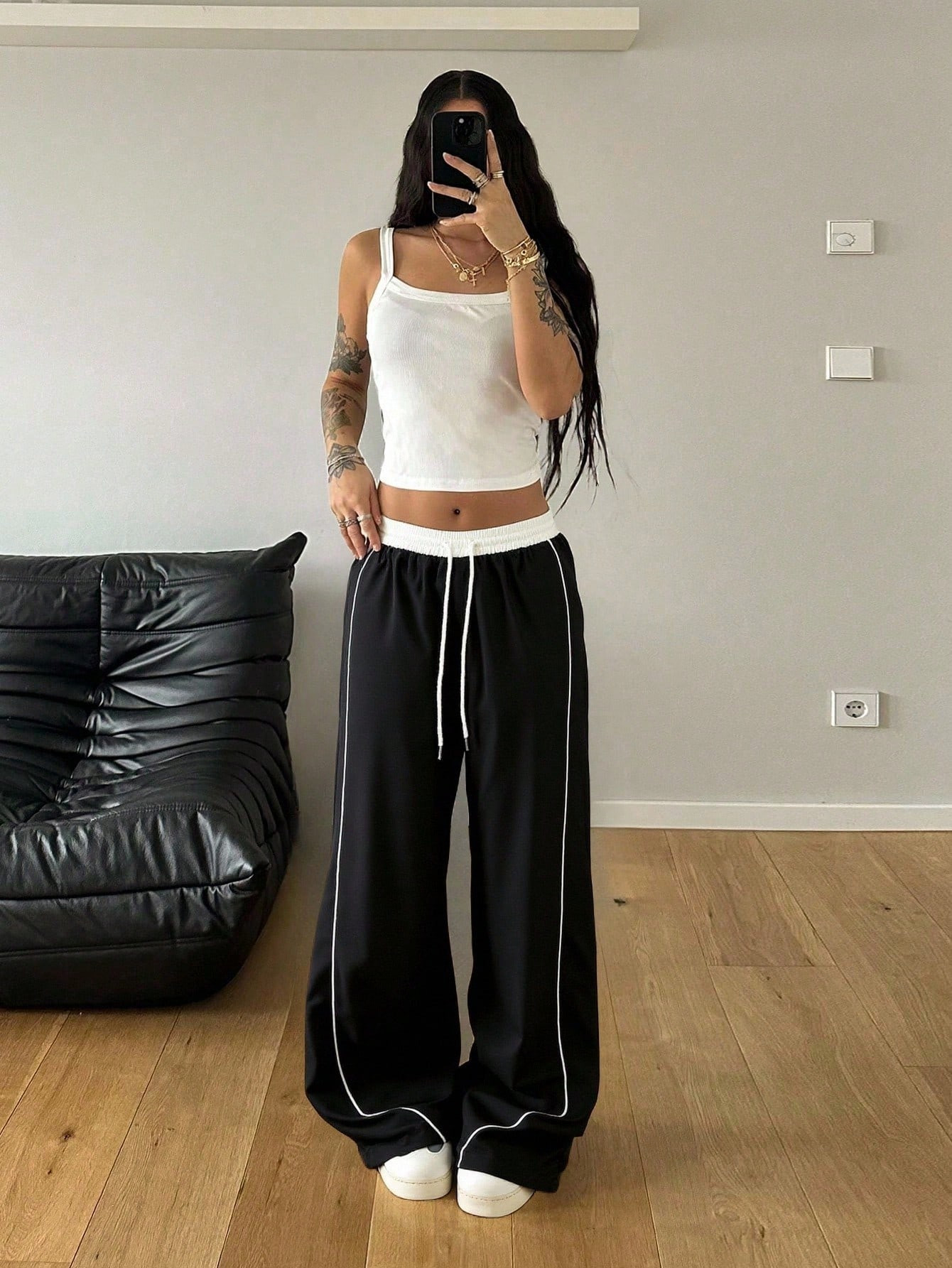 StreetHx Women's Contrast Color Drawstring Waist Wide Leg Loose Casual Pants Fall Cloth For Women | SHEIN