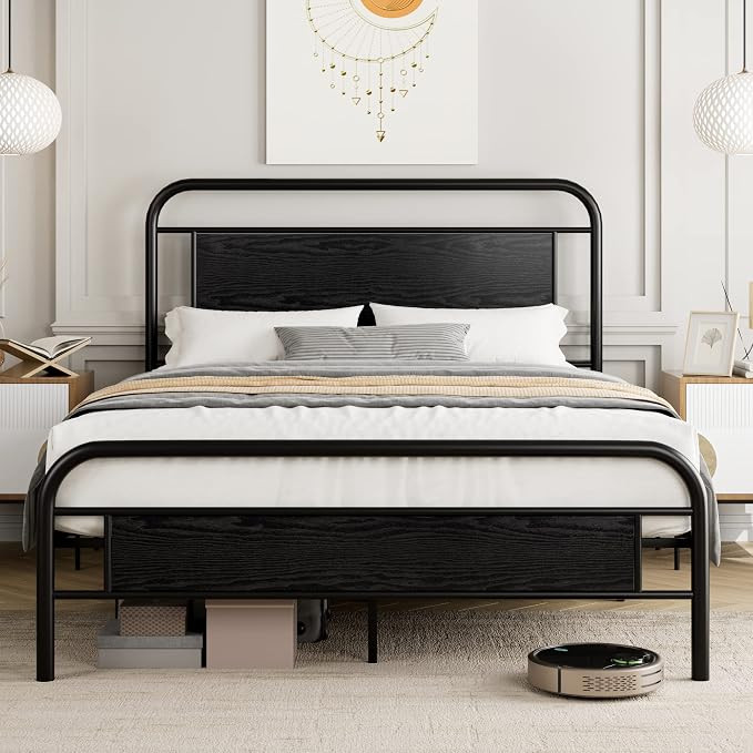 Homhougo Queen Size Bed Frame with Wooden Headboard, High Duty Metal Platform Bed with Under-Bed ... | Amazon (US)