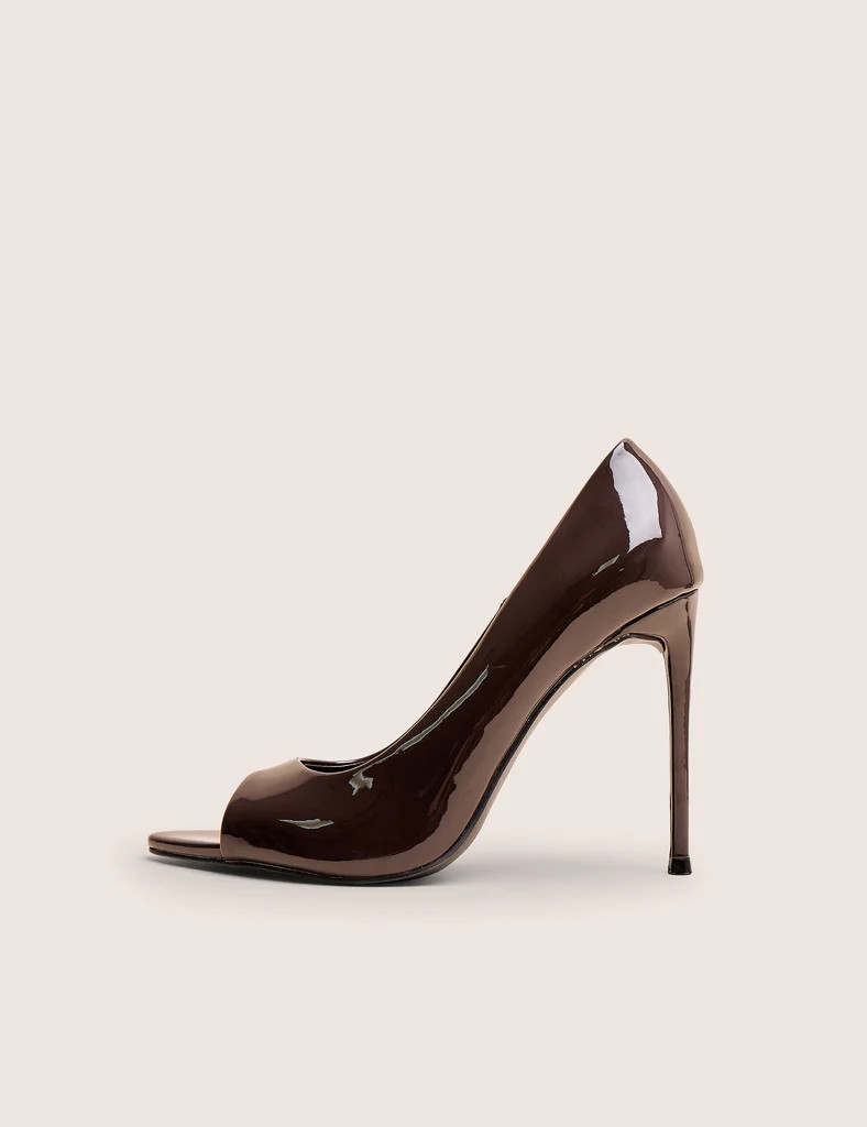 Complicated Brown Patent Peep Toe Court Shoes | Public Desire