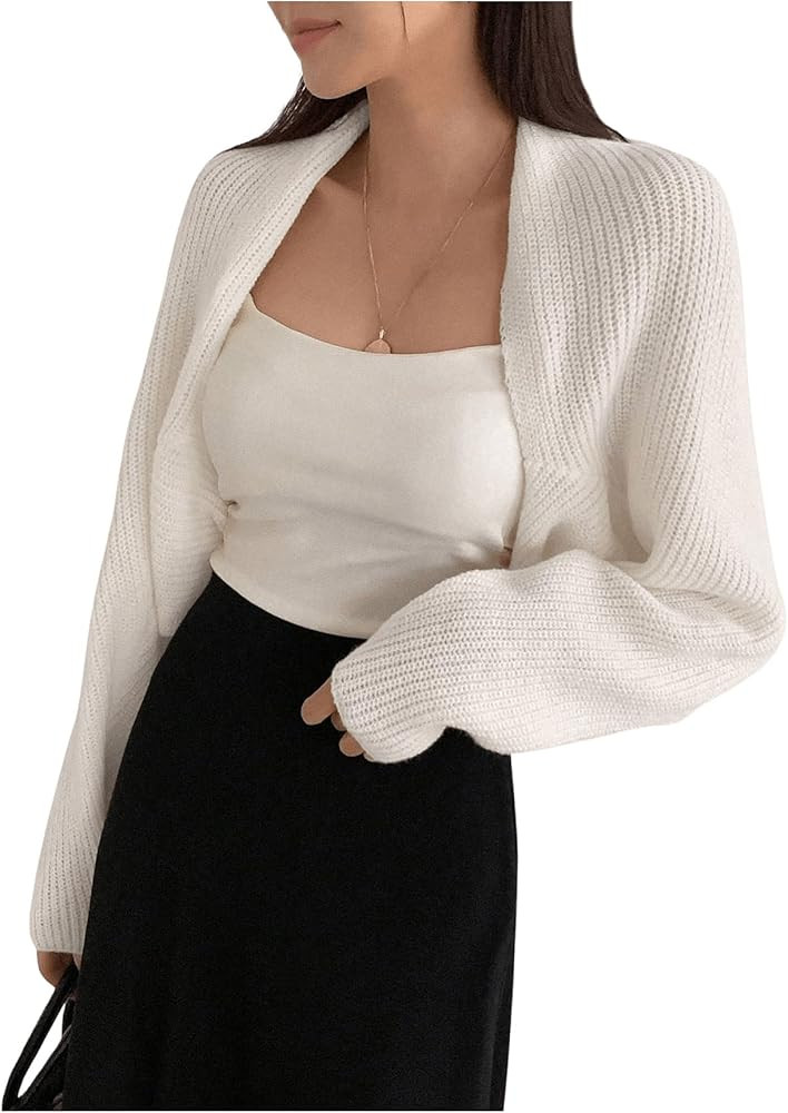 SweatyRocks Women's Open Front Cropped Cardigan Long Sleeve Bolero Shrug Sweater | Amazon (US)