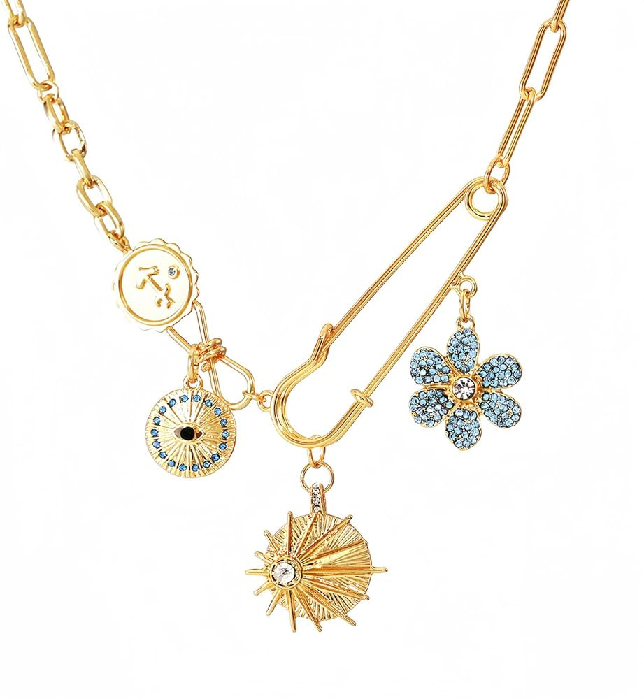 Sun Heart Necklace for Women 18K Gold Plated Heart Pendent Necklace Chunky Chain Choker Necklace ... | Amazon (US)