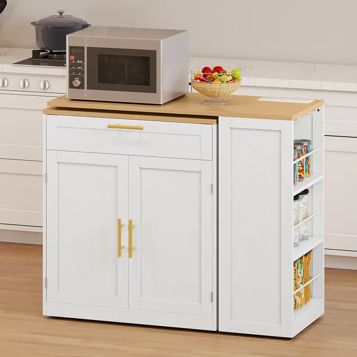 Ebern Designs  Mobile Kitchen Island With Seating, Extendable Dining Table & Power Outlet | Wayfa... | Wayfair North America