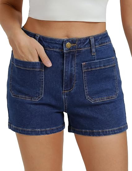 Belle Poque Women Jean Shorts Stretchy High Waisted Cargo Denim Shorts | Amazon (US)
