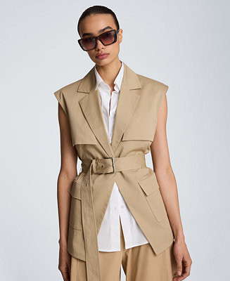 Women's Belted Notch Collar Vest | Macy's