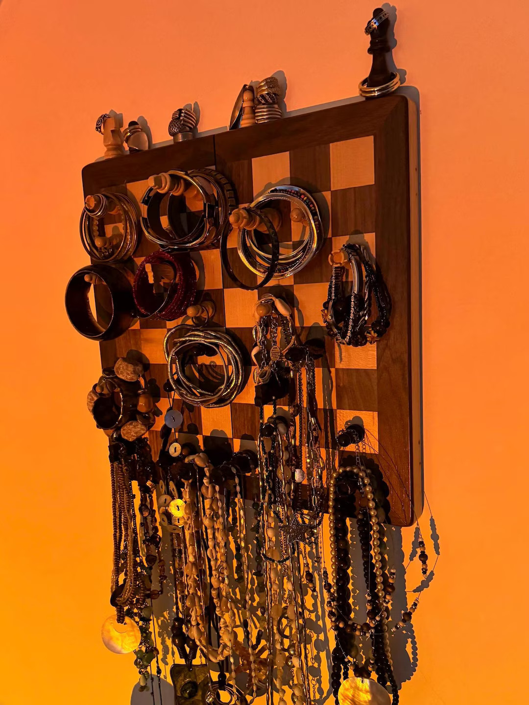 Handmade Wooden Chessboard Jewelry Holder: Wall Art Organizer - Etsy | Etsy (US)