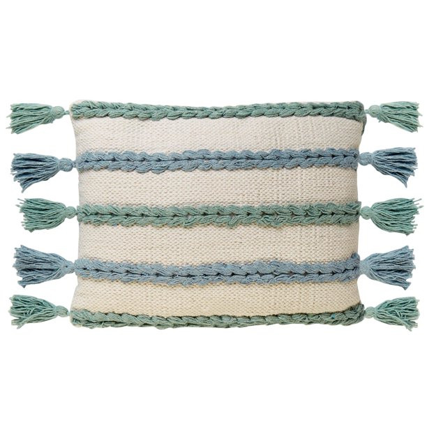 Better Trends Braided Stripe Tassel Decorative Pillow 14'' X 20'' White/blue - Walmart.com | Walmart (US)