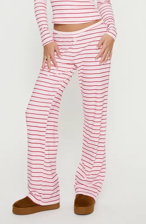 Princess Polly Slumber Party Rib Stripe Pajama Pants in Pink/Red Stripe at Nordstrom, Size 4 | Nordstrom