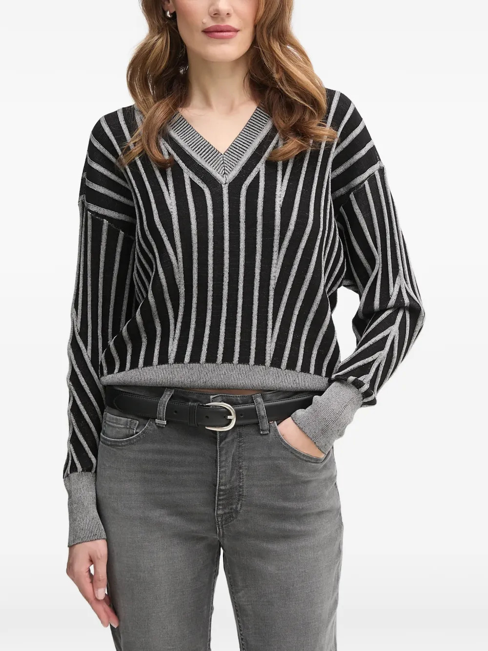 DKNY striped V-neck sweater - Black | Farfetch Global