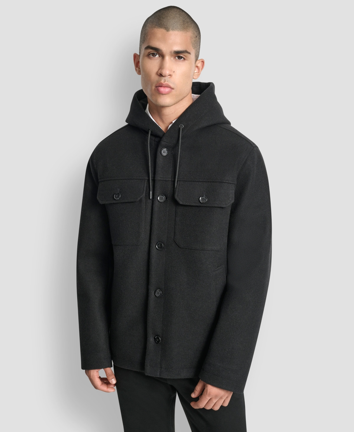 Dkny Men's Faux Wool Hooded Shirt Jacket - Black | Macy's