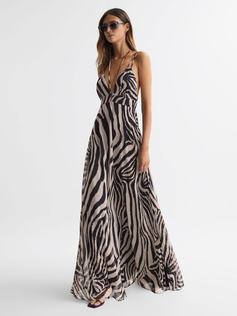 Reiss Black/White Vida Zebra Print Maxi Dress | Reiss US
