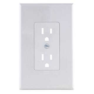 Commercial Electric 1-Gang Duplex Midway/Maxi Sized Cover-up Plastic Wall Plate, White (Smooth Fi... | The Home Depot