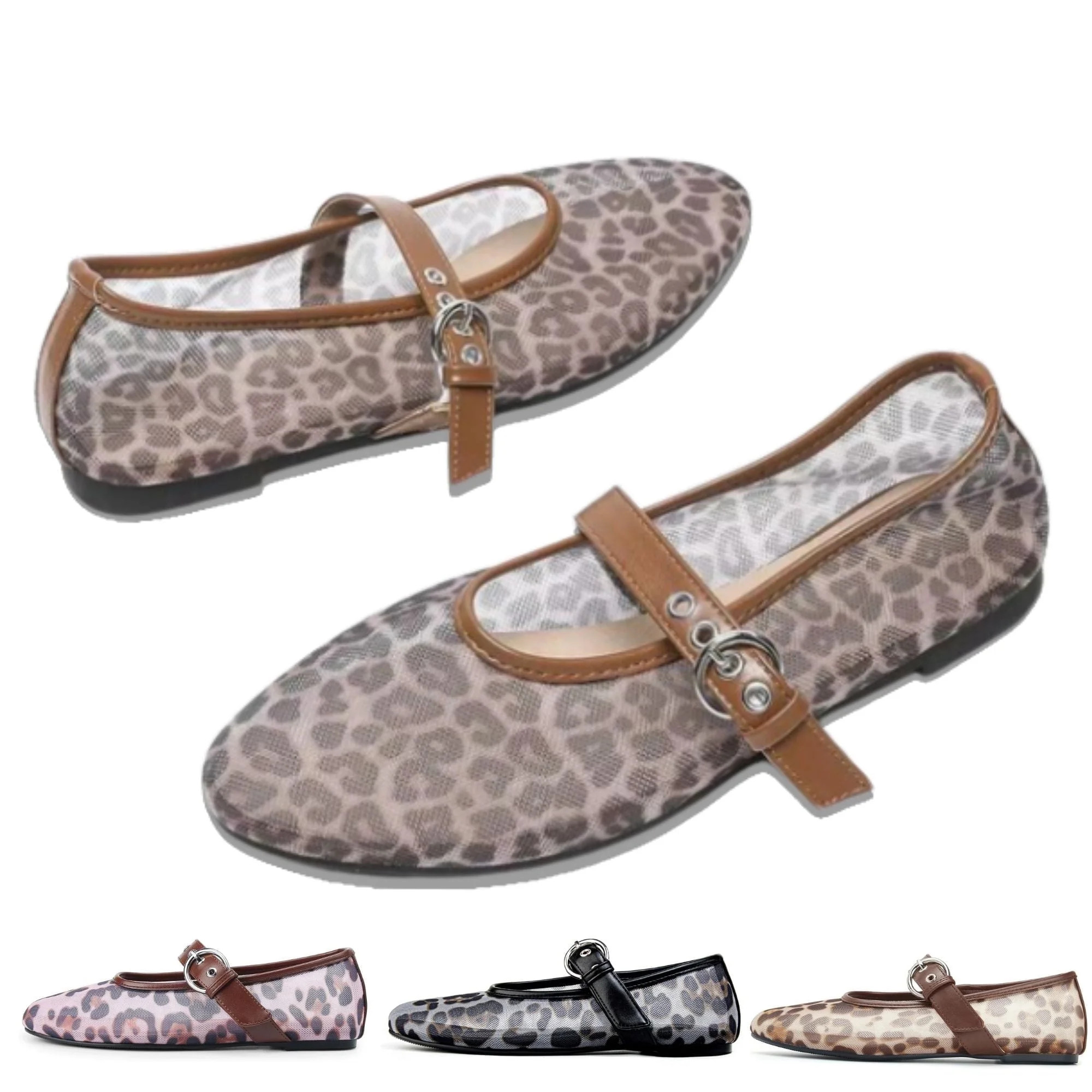 CHICVOMEY Flats for Women Breathable Mesh Shoes for Women Casual Work Ballet Flats Shoes Leopard ... | Walmart (US)