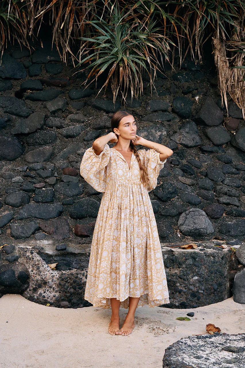 Kyra Midi Dress ~ Cumin | Daughters of India