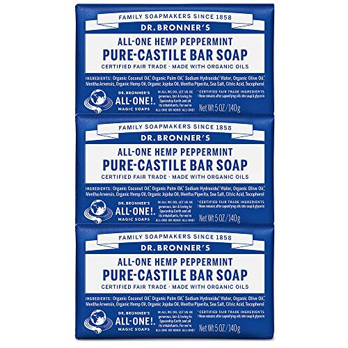 Dr. Bronner's - Pure-Castile Bar Soap (Peppermint, 5 ounce, 3-Pack) - Made with Organic Oils, For Face, Body and Hair, Gentle and Moisturizing, Biodegradable, Vegan, Cruelty-free, Non-GMO | Amazon (US)