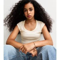 Girls' Cream Scoop Neck Ribbed T-Shirt New Look | New Look (UK)