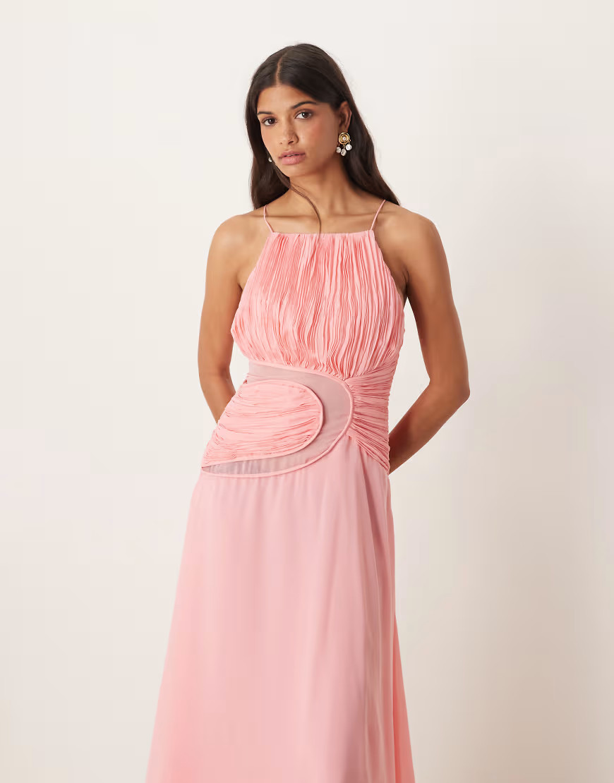 ASOS DESIGN cutout sculpted crinkle maxi dress in pink | ASOS (Global)