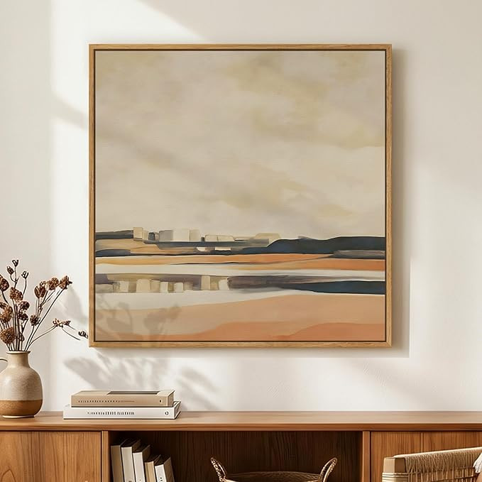 Amazon.com: Framed Neutral Abstract Landscape Wall Art for Living Room, Square Mid Century Modern... | Amazon (US)