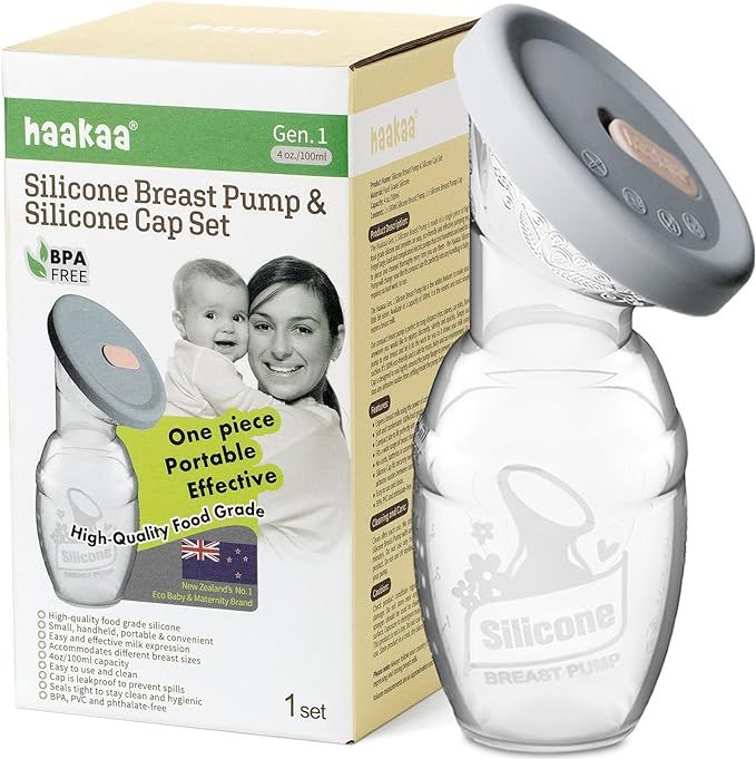 haakaa Manual Breast Pump Breastfeeding Pump with Food Grade Silicone Cap 4oz/100ml | Amazon (US)
