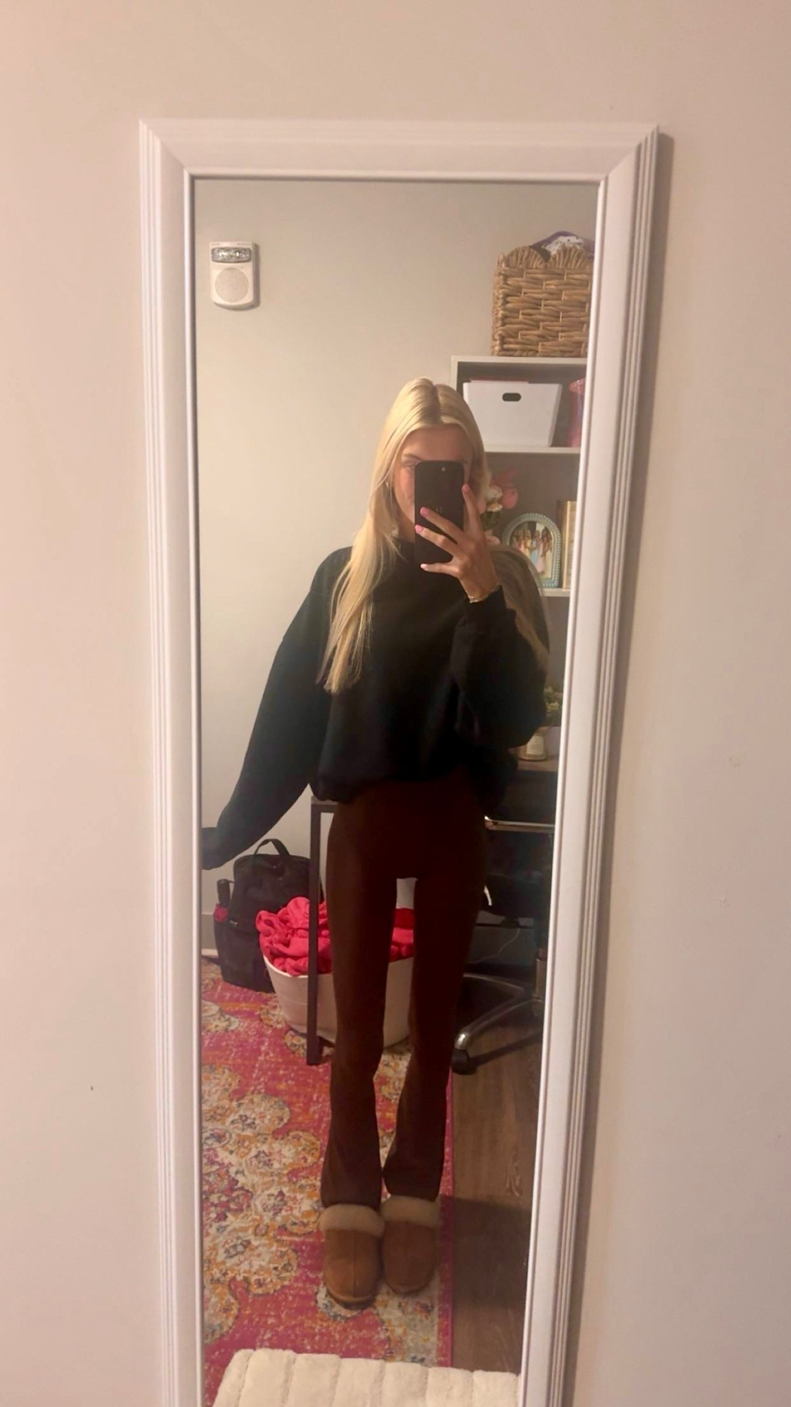 Lululemon brown mini flare align leggings with black fleece mock neck and ugg slippers

#LTKdayinmylife #LTKmorningroutine #LTKootd