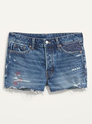 High-Waisted O.G. Embroidered Button-Fly Cut-Off Jean Shorts for Women -- 1.5-inch inseam | Old Navy (US)