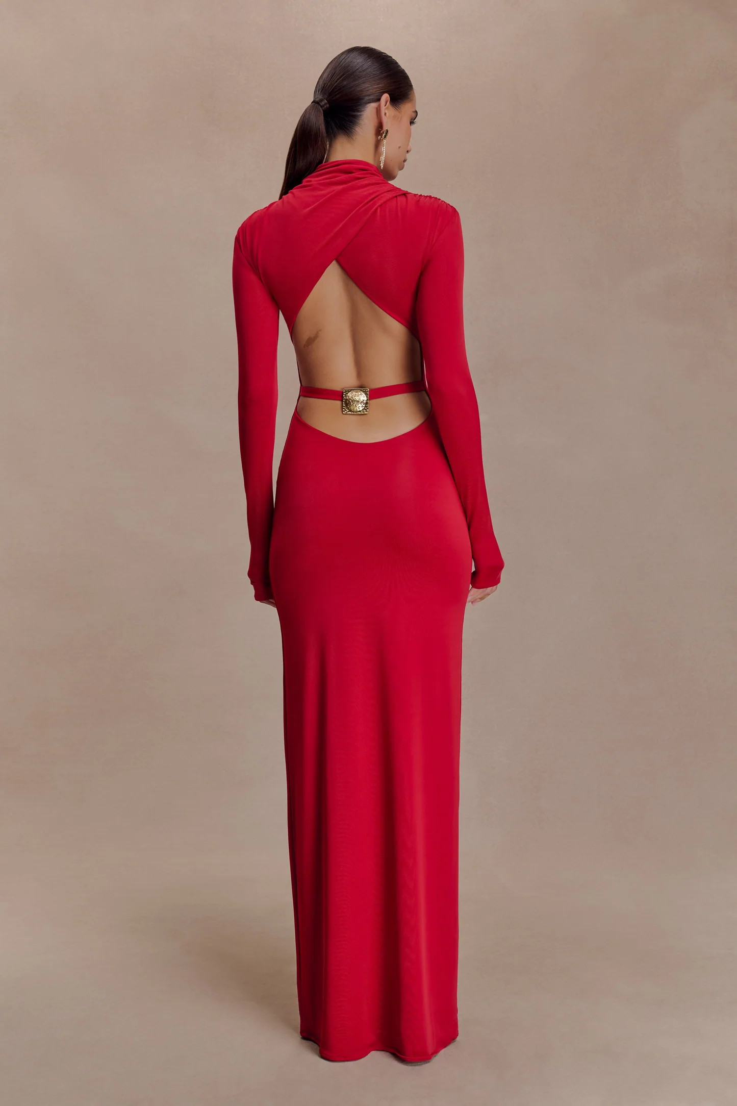 Slinky Cut Out Maxi Dress - Red | MESHKI US