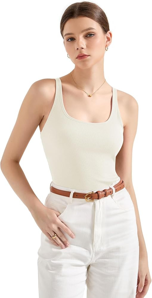 SUUKSESS Women Padded Cotton Ribbed Tank Tops Summer Going Out Basic Scoop Neck Cami Tops | Amazon (US)