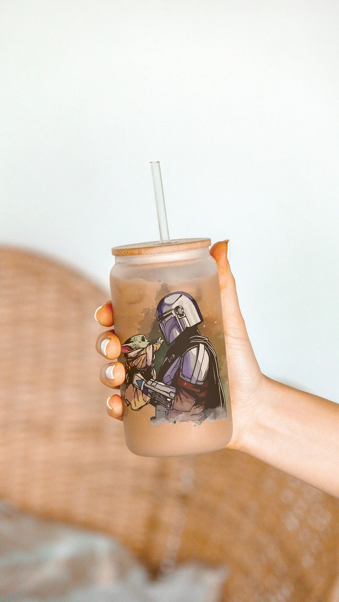 Frosted Mandalorian Star Wars Inspired Glass Can Coffee Cup Mug Girlfriend Boyfriend Disney Adult... | Etsy (US)