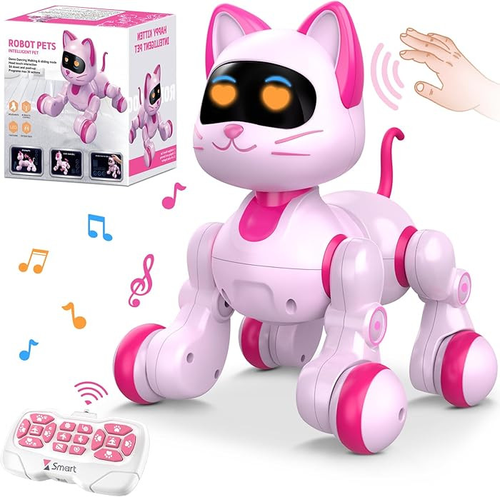 Robot Cat Interactive Toys for Girls: Remote Control Electronic Pink Kitty Pets - Robotic Can Dan... | Amazon (US)