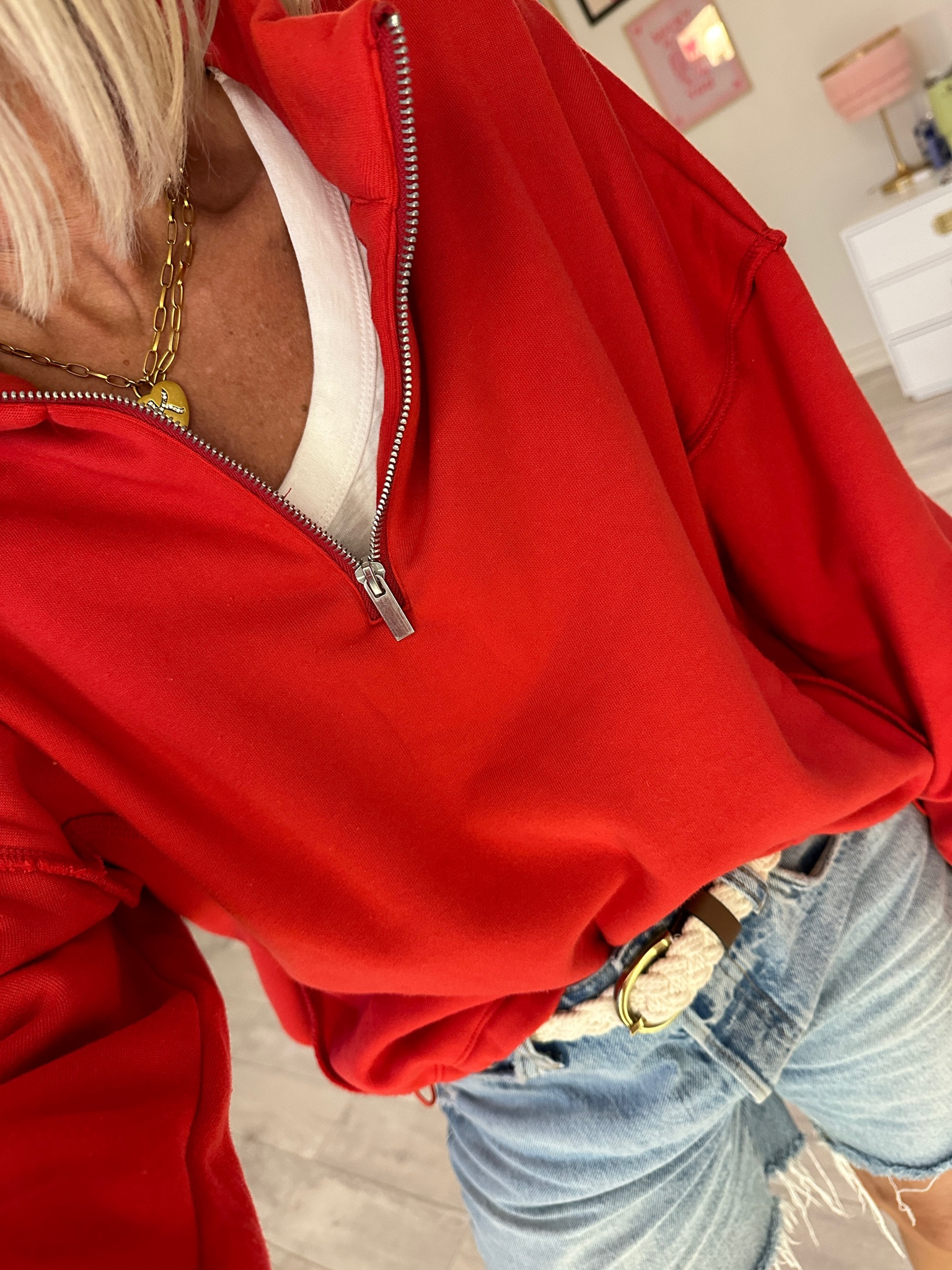 Red quarter zip in my true size xs
Jean shorts


#LTKOver40 #LTKFindsUnder100 #LTKStyleTip