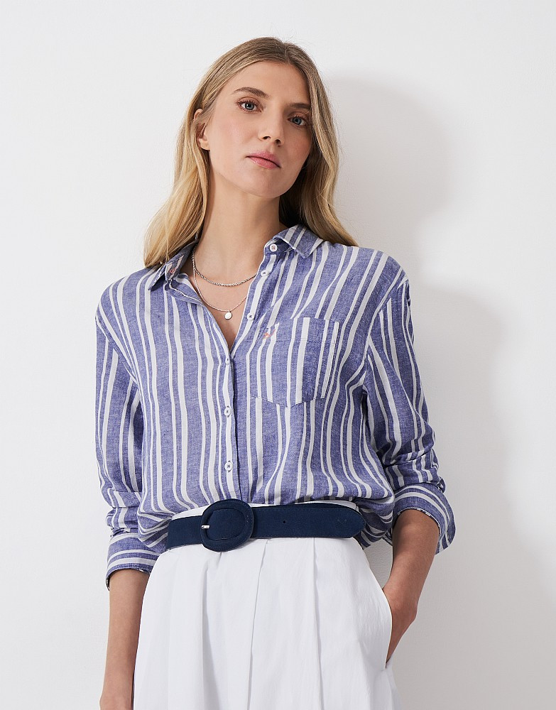 Linen Blend Shirt in Blue Stripe | Crew Clothing (UK)