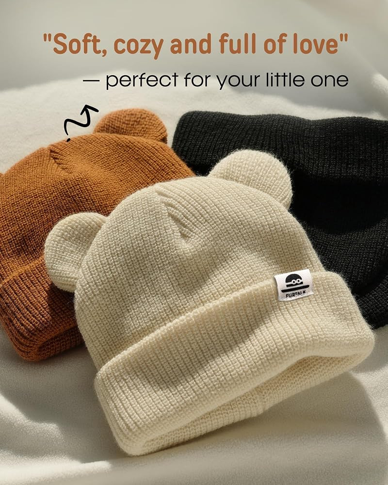 FURTALK Baby Beanie Winter Hat with Bear Ear for Infant Toddler Boys Girls Soft Knitted Skull Cap | Amazon (US)