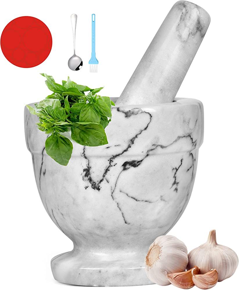 Mortar and Pestle Marble Set for Spices Pestos Seasonings Pastes Guacamole Bowl Herb Grinder Easy... | Amazon (US)