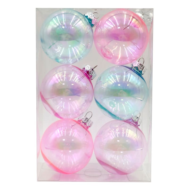 Mrs. Claus' Bakery 6-Count Clear Pastel Shatterproof Ornaments, 3.1" | At Home