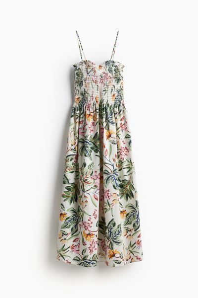Smocked-bodice Dress - Cream/floral - Ladies | H&M US | H&M (US + CA)