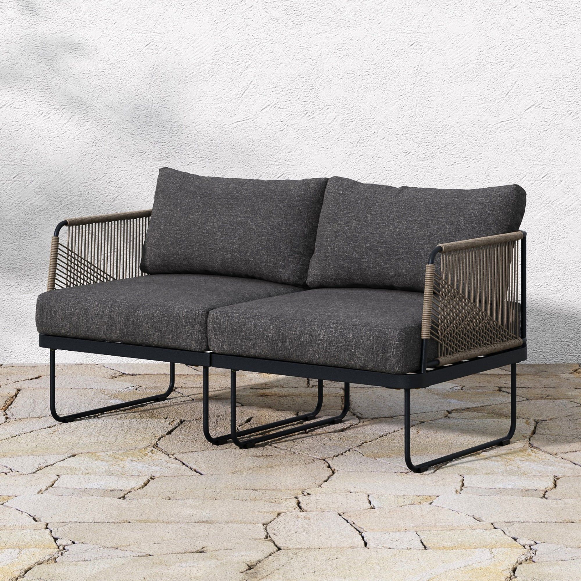 Modern Outdoor Patio Cushioned Cord Loveseat Gray | Nathan James