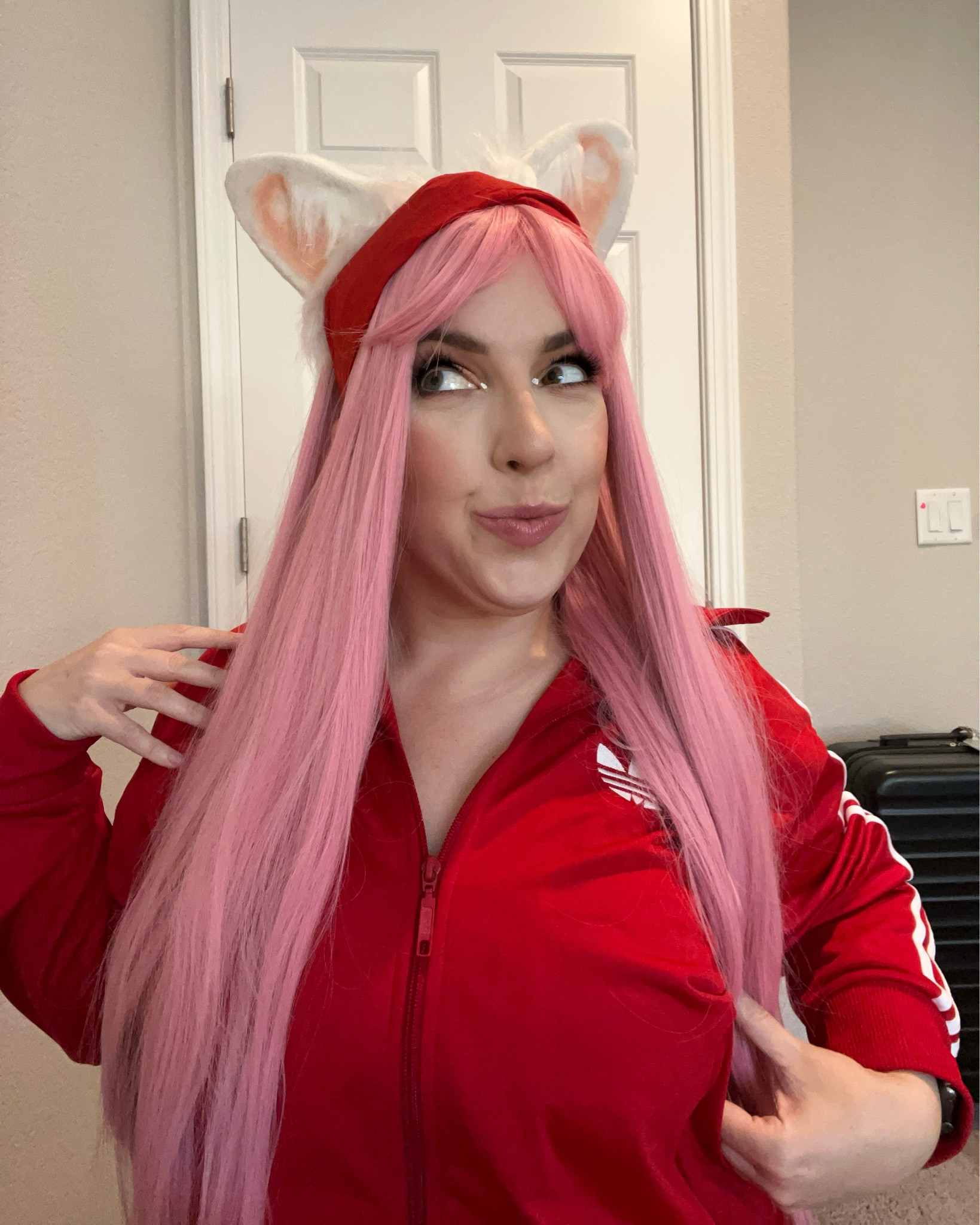Amy Rose cosplay / pink wig / red adidas track suit / costume / pink eyeshadow / white eyeliner 

#LTKMidsize #LTKActive #LTKBeauty