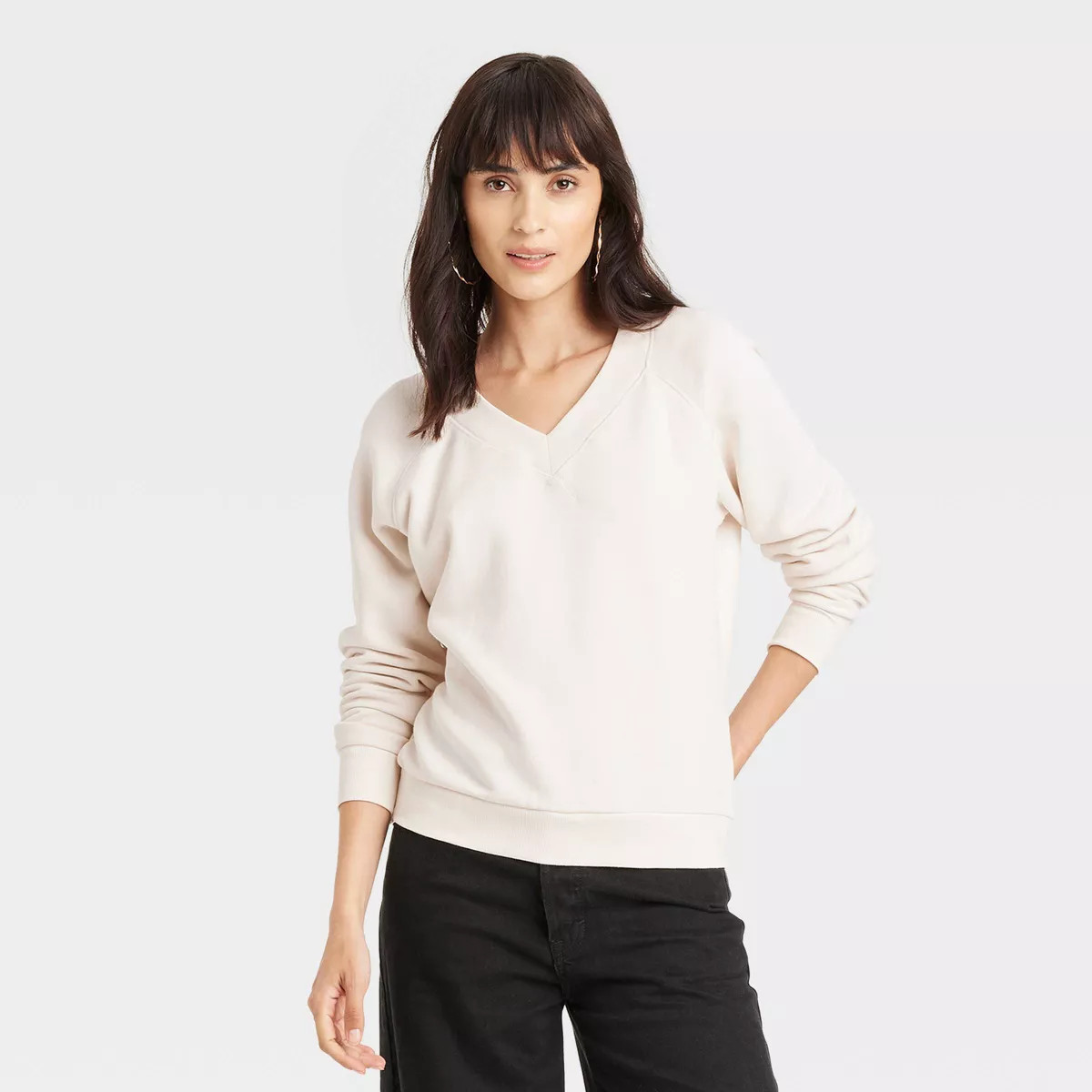 Women's Leisure Studio V-Neck Sweatshirt - Universal Thread™ Cream 2X | Target