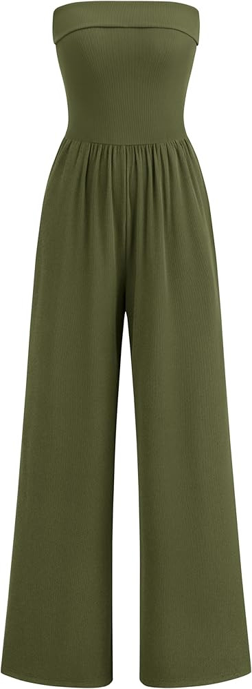 PRETTYGARDEN One Piece Strapless Jumpsuits for Women Dressy Casual Wide Leg Tube Rompers Jumper B... | Amazon (US)