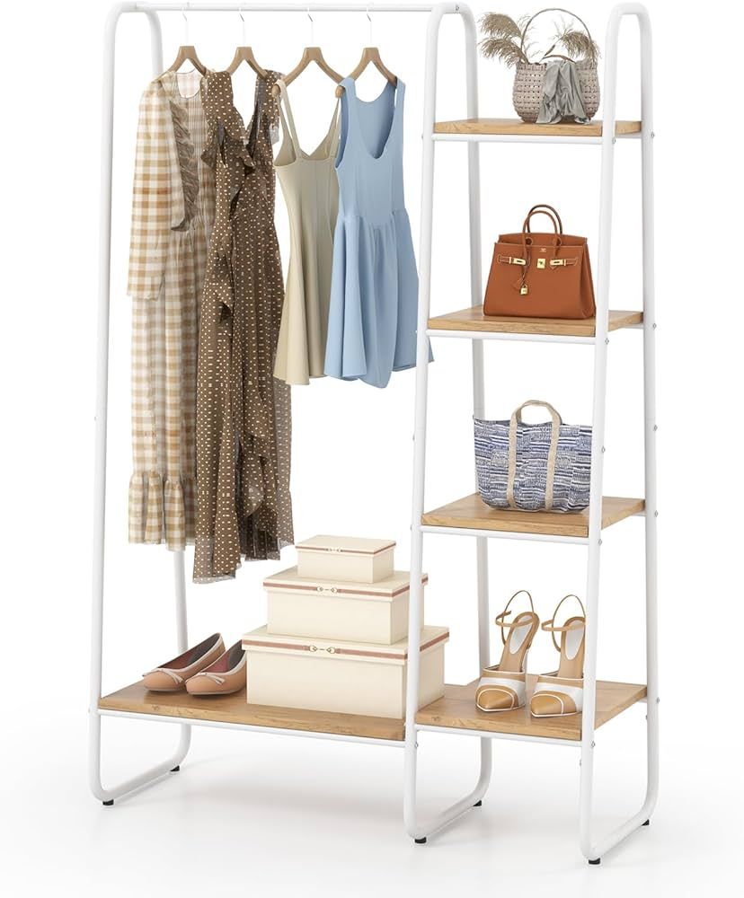 COSTWAY Clothes Rack with Shelves, Heavy Duty Garment Rack with Hanging Rod, 5-tier Shelves, Adju... | Amazon (US)