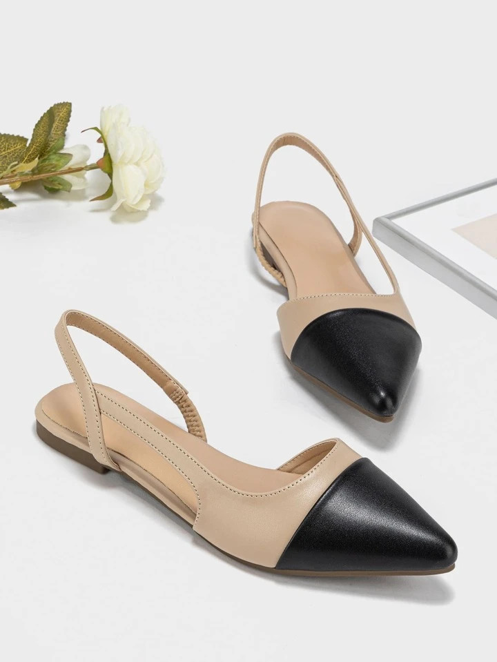 Women Two Tone Flat Shoes, Point Toe Fashionable Slingback Flats For Outdoor | SHEIN