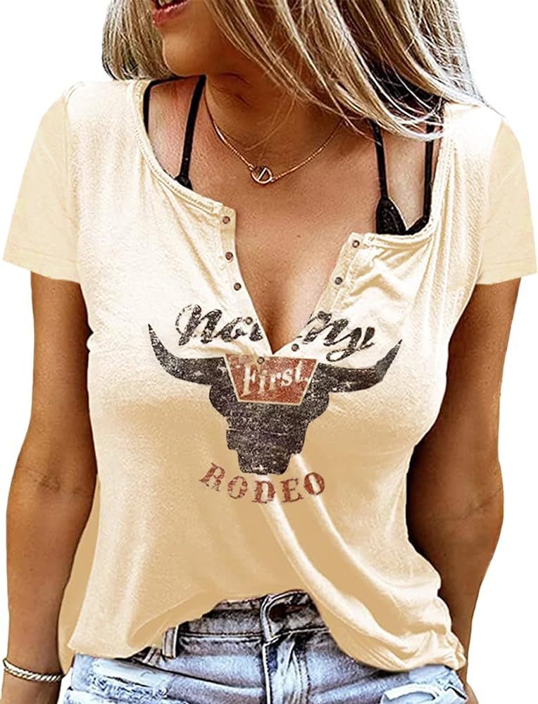Let 'er Rip Cowboy T-Shirt Tee Women Casual Country Music Short Sleeve Tees Tops | Amazon (US)