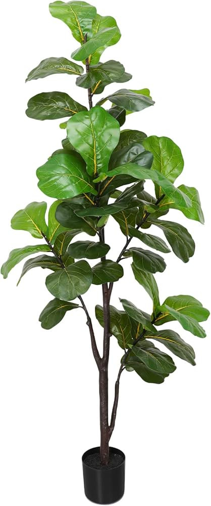 Artificial Fiddle Leaf Fig Tree 6ft, Large Faux Plant Fake Ficus lyrata Silk Trees with Pot for I... | Amazon (US)