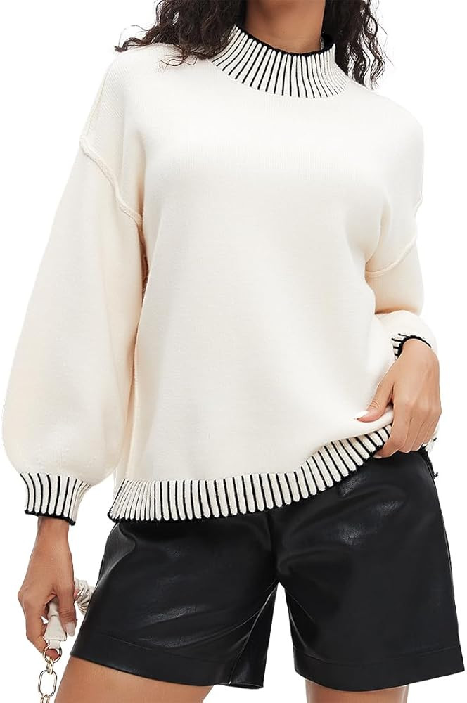 CHYRII Women Fall Fashion 2024 Sweater Overiszed Batwing Long Sleeve Striped Turtleneck Pullover ... | Amazon (US)