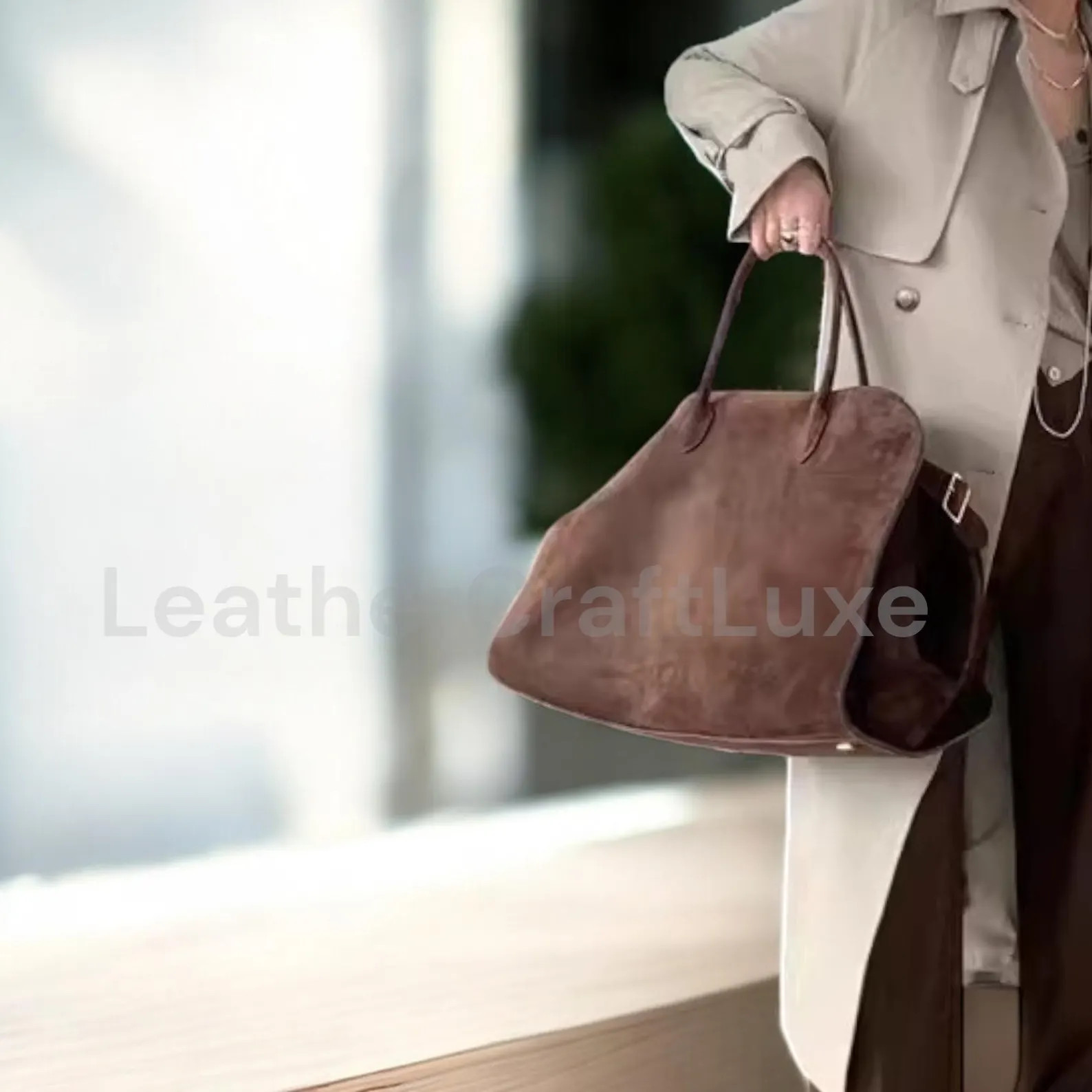 Suede Leather Tote Bag Luxury Margaux Elegant Top Handle Purse Premium Womens Everyday Bag Stylis... | Etsy (US)