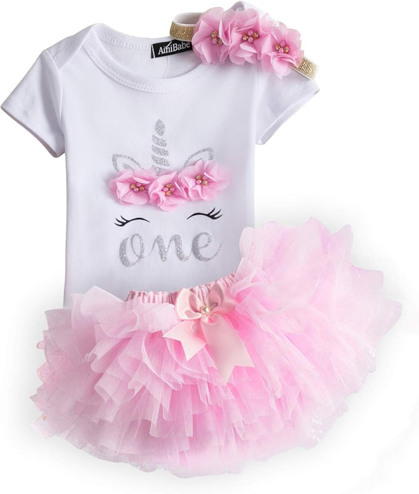 NNJXD Baby Girls 1st Birthday Unicorn Outfits Set Rainbow Tutu Skirt+ Unicorn T-Shirt+ Flower Hea... | Amazon (US)