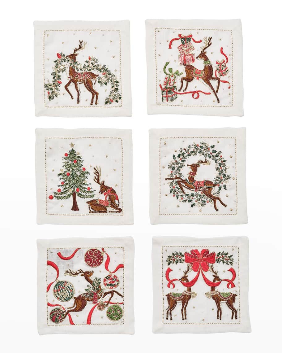 Kim Seybert Holiday Reindeer Cocktail Napkins, Set of 6 | Neiman Marcus