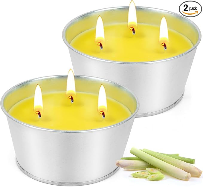 Large Citronella Candles Outdoor - Lemongrass Scented Candle Set 2 Pack Natural Wax Bucket Citron... | Amazon (US)