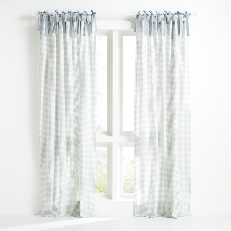 63" Blue Organic Cotton Windowpane Plaid Curtain Panel + Reviews | Crate & Kids | Crate & Barrel