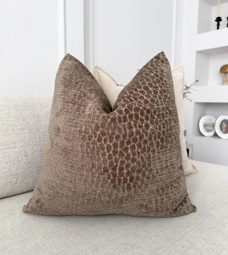 Embossed Velvet Brown Pillow Cover Modern Home Decor Accent Pillow Cover Lumbar (All Sizes) | Etsy (Global)